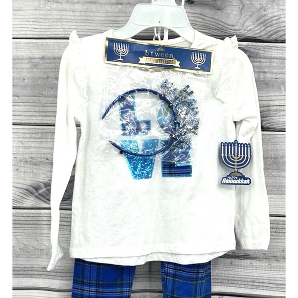BTWEEN TWO PIECE HANUKKAH OUTFIT WITH HEADBAND Little Girl Size 6‎ BLUE / WHITE - Picture 2 of 5